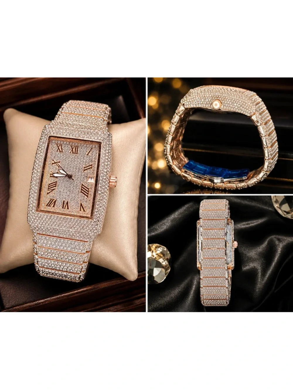 # 562 Rose Gold Tone Crystal Watch – 34mm New – Sparkling Statement Piece